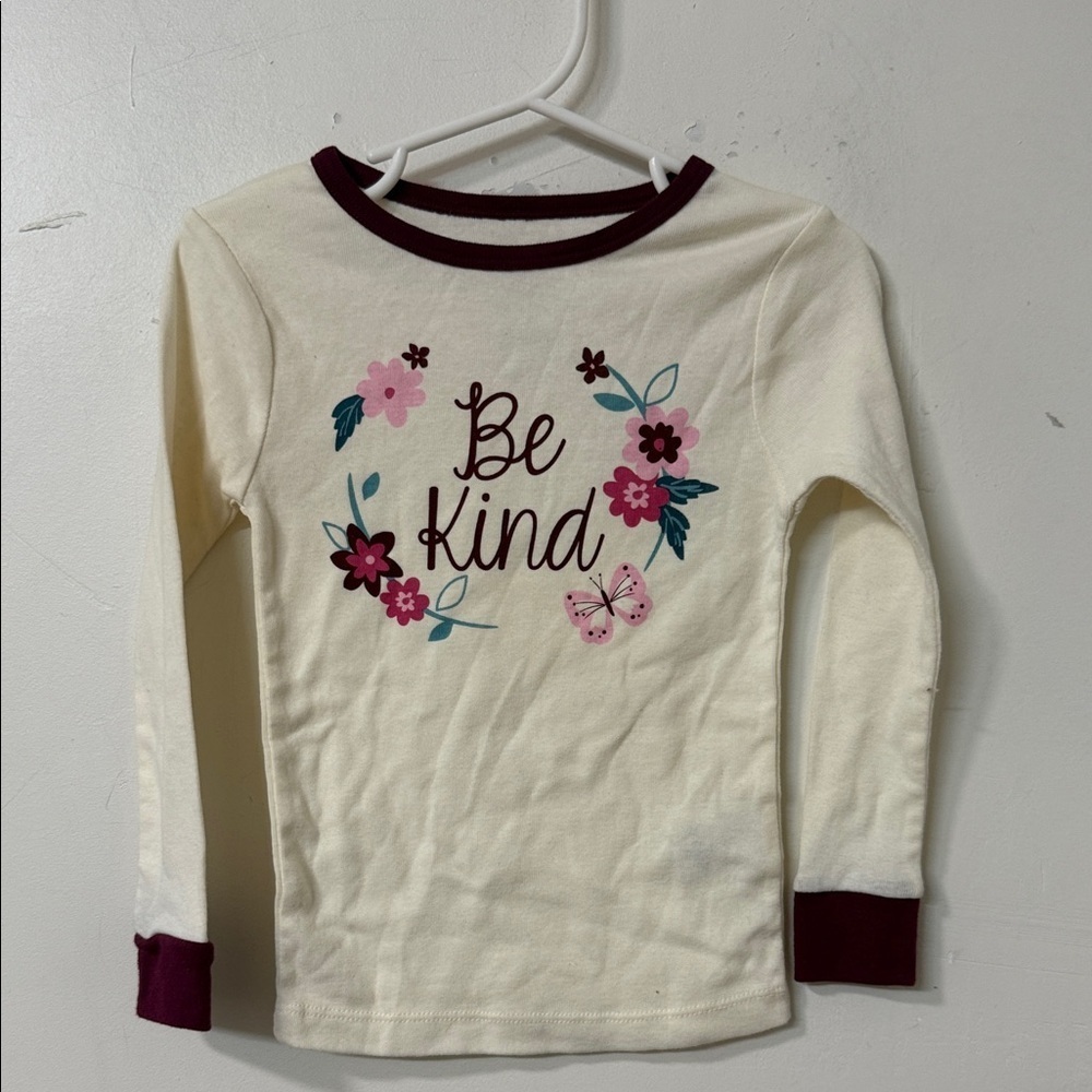 Wonder Nation Be Kind Long Sleeve Shirt - Cream and Burgundy